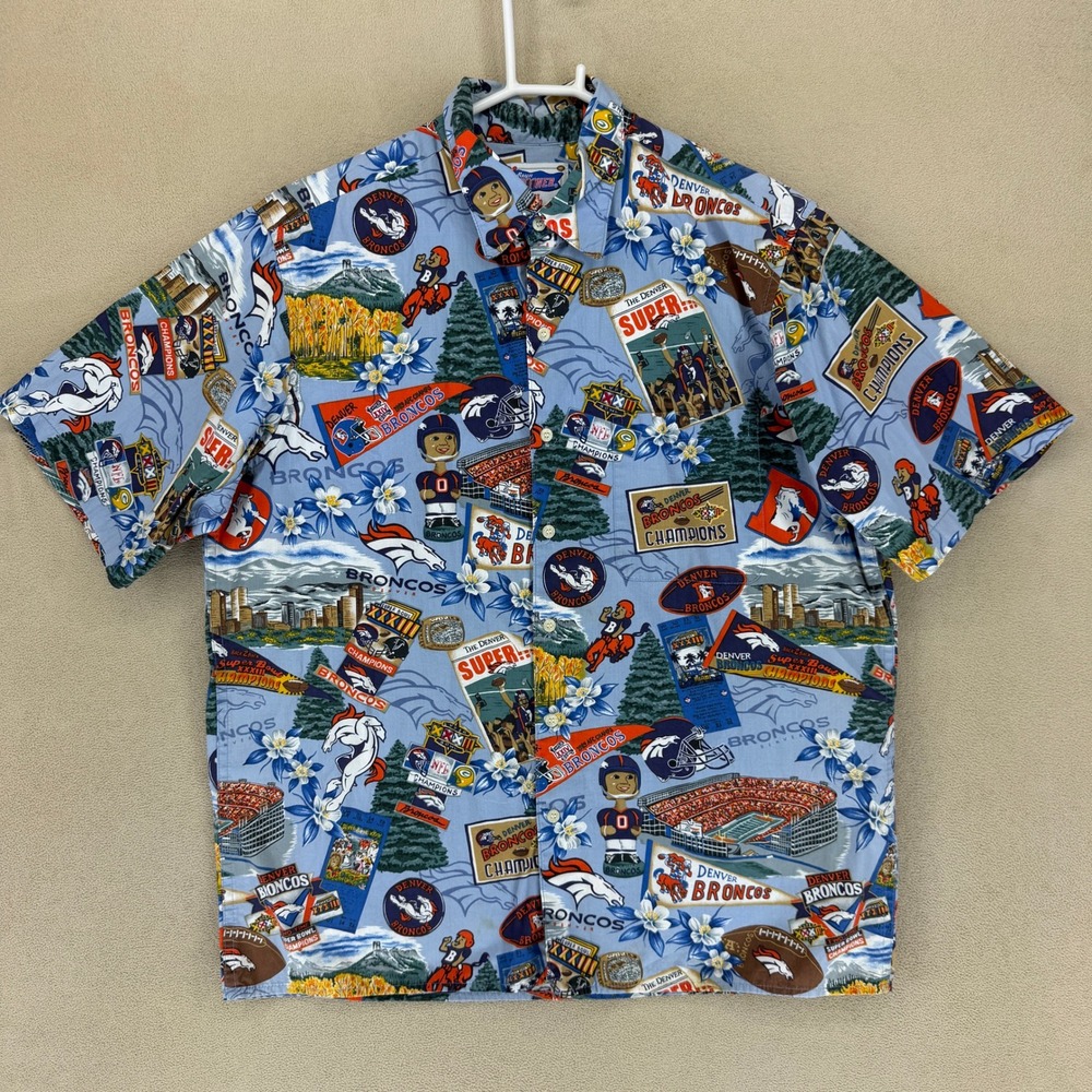 Reyn Spooner Denver Broncos‎ NFL Hawaiian Button Up Shirt Men's M Aloha